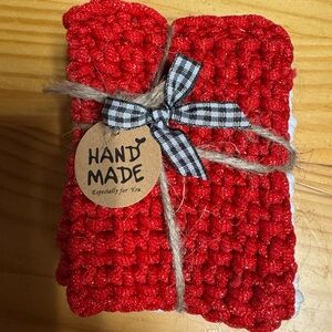 Handmade Red & white dish scrubbies set